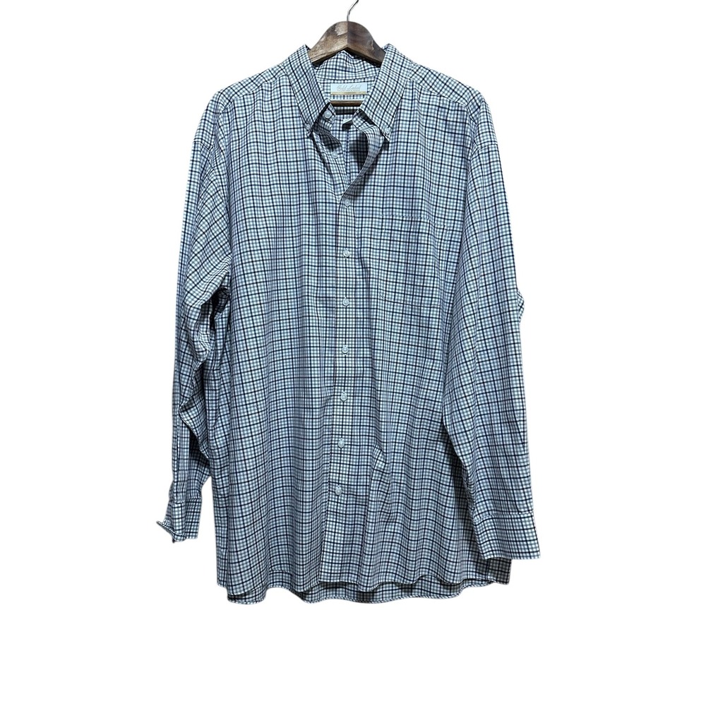 Roundtree Yorke Gold Label Mens Big 18.5 36 37 NonIron EZ Wash Plaid Dress Shirt